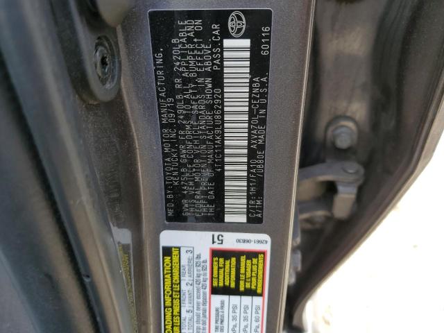 4T1C11AK9LU862920 - 2020 TOYOTA CAMRY LE GRAY photo 13