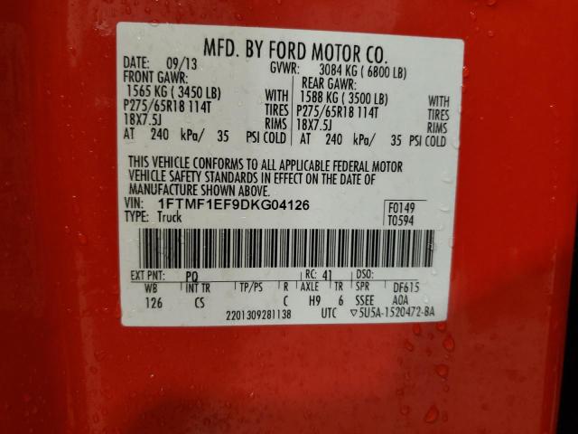 1FTMF1EF9DKG04126 - 2013 FORD F150 RED photo 13