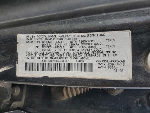 5TEGN92NX4Z336175 - 2004 TOYOTA TACOMA DOUBLE CAB PRERUNNER BLACK photo 13