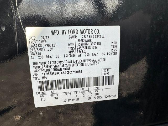 1FM5K8AR3JGC75054 - 2018 FORD EXPLORER POLICE INTERCEPTOR Սև լուսանկար 11