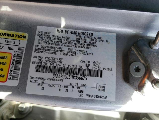 3FA6P0LU5HR356675 - 2017 FORD FUSION SE HYBRID SILVER photo 12