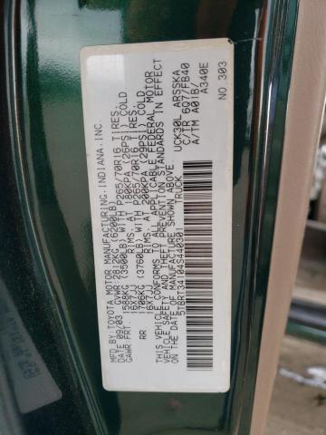 5TBRT34104S440301 - 2004 TOYOTA TUNDRA ACCESS CAB SR5 GREEN photo 12