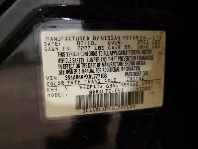 3N1AB6APXAL727103 - 2010 NISSAN SENTRA 2.0 BLACK photo 12