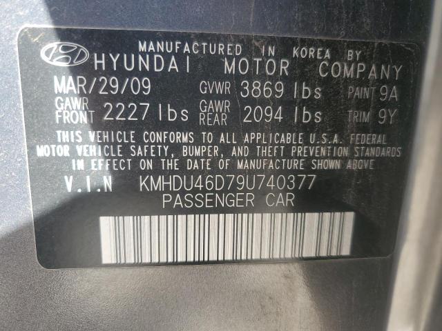 KMHDU46D79U740377 - 2009 HYUNDAI ELANTRA GLS GRAY photo 12