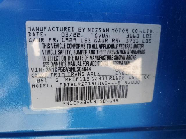 3N1CP5BV4NL504644 - 2022 NISSAN KICKS S BLUE photo 13