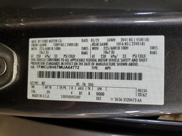 1FMCU9H67MUA64772 - 2021 FORD ESCAPE SEL GRAY photo 13