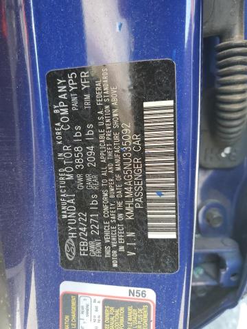 KMHLM4AG5NU335092 - 2022 HYUNDAI ELANTRA SEL BLUE photo 12