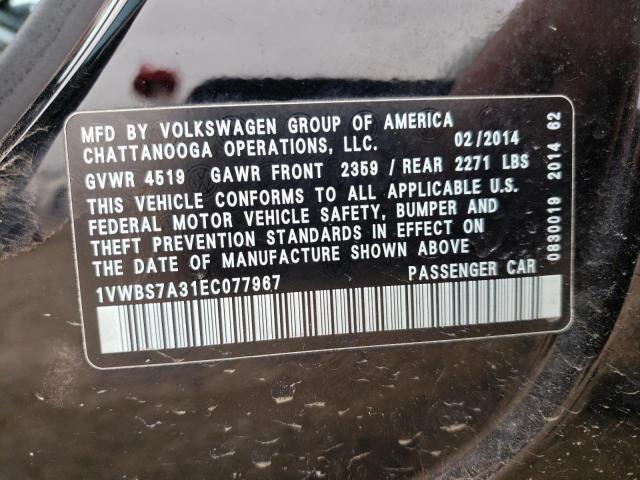 1VWBS7A31EC077967 - 2014 VOLKSWAGEN PASSAT SE 黑色 照片 12