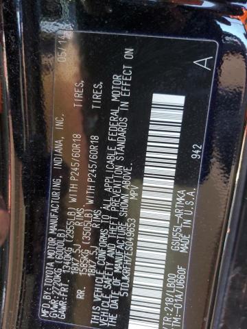 5TDJKRFH7ES049653 - 2014 TOYOTA HIGHLANDER XLE 黑色 照片 12