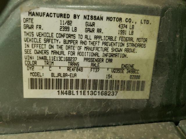 1N4BL11E13C168237 - 2003 NISSAN ALTIMA SE GREEN photo 12