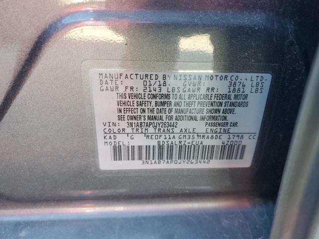 3N1AB7AP0JY263442 - 2018 NISSAN SENTRA S 灰色 照片 12