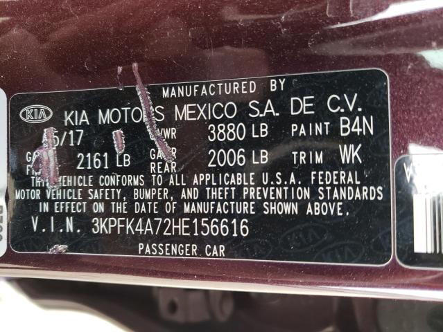 3KPFK4A72HE156616 - 2017 KIA FORTE LX BURGUNDY photo 12