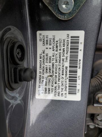 2HGFC1F78JH644548 - 2018 HONDA CIVIC EXL GRAY photo 12