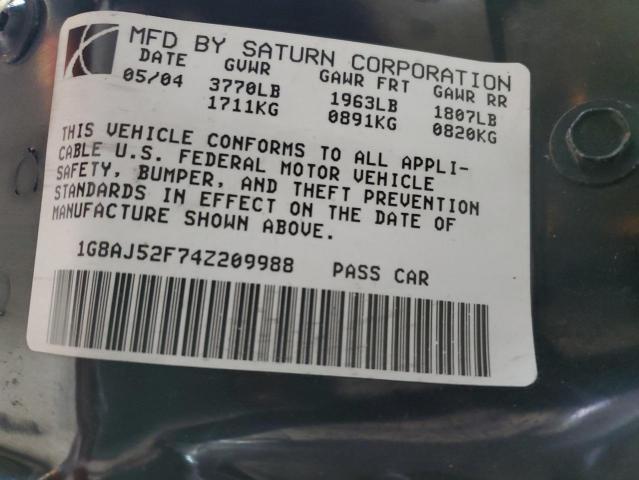 1G8AJ52F74Z209988 - 2004 SATURN ION LEVEL 2 ვერცხლისფერი ფოტო 12