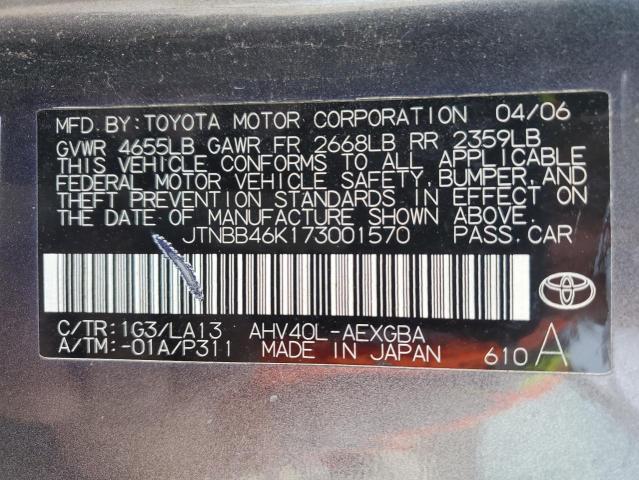 JTNBB46K173001570 - 2007 TOYOTA CAMRY HYBRID GRAY photo 12