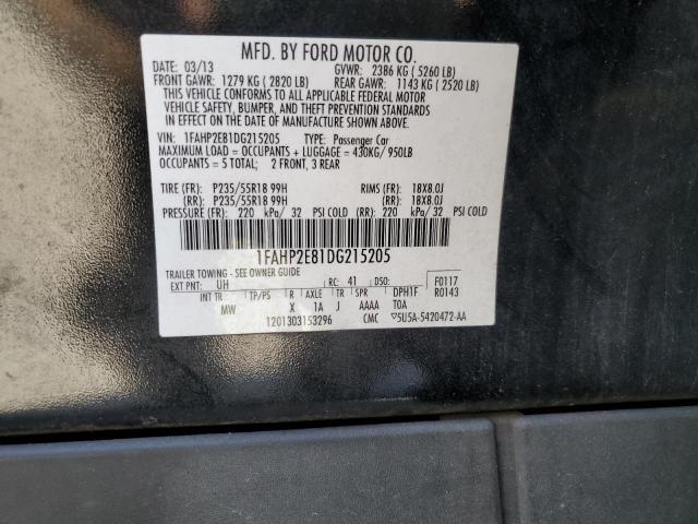 1FAHP2E81DG215205 - 2013 FORD TAURUS SEL BLACK photo 12