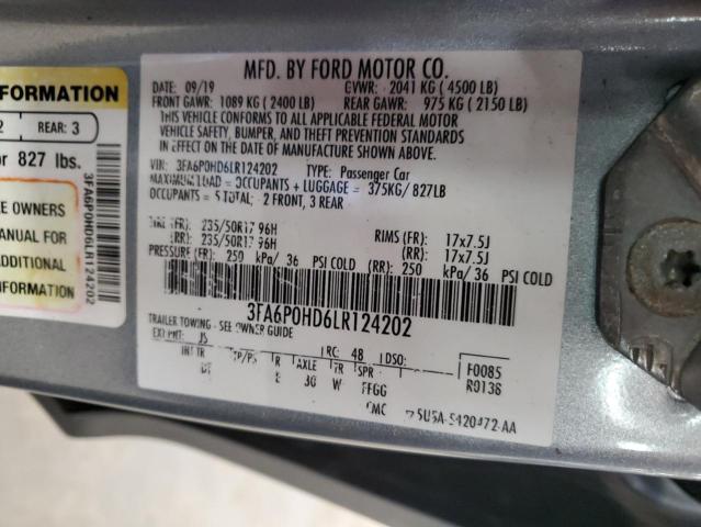 3FA6P0HD6LR124202 - 2020 FORD FUSION SE GRAY photo 13