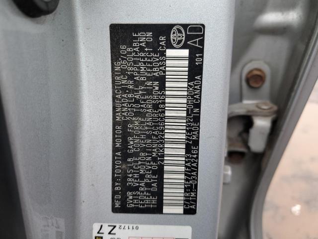 2T1KR32E96C618165 - 2006 TOYOTA COROLLA MA XR SILVER photo 13