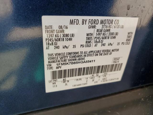 1FM5K7B85HGA55411 - 2017 FORD EXPLORER BLUE photo 13