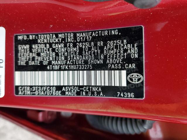 4T1BF1FK1HU733275 - 2017 TOYOTA CAMRY LE RED photo 12