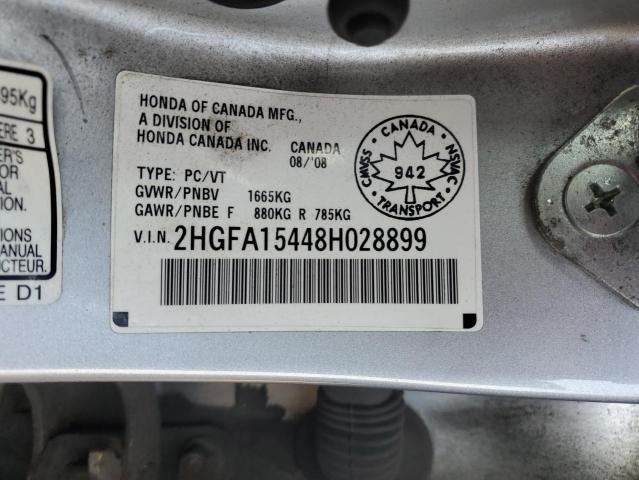 2HGFA15448H028899 - 2008 HONDA CIVIC DX-G SILVER photo 12