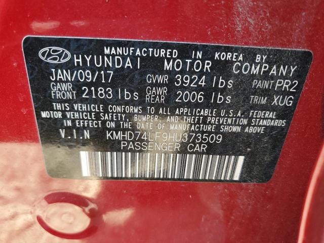 KMHD74LF9HU373509 - 2017 HYUNDAI ELANTRA SE RED photo 13