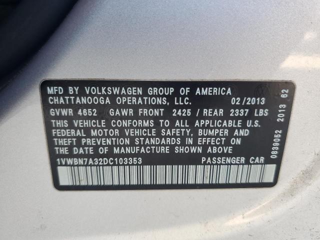 1VWBN7A32DC103353 - 2013 VOLKSWAGEN PASSAT SE SILVER photo 13