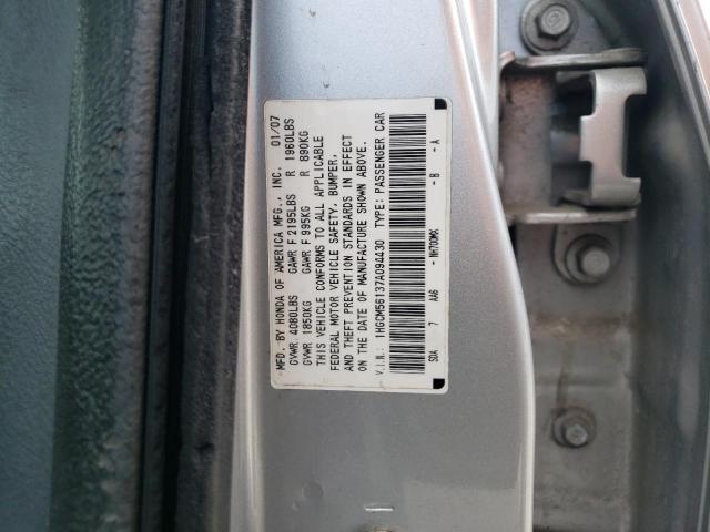 1HGCM56137A094430 - 2007 HONDA ACCORD VALUE SILVER photo 12