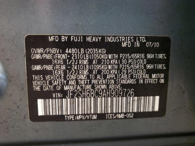 JF2SH6BC9AH909726 - 2010 SUBARU FORESTER XS Turkuaz foto 13