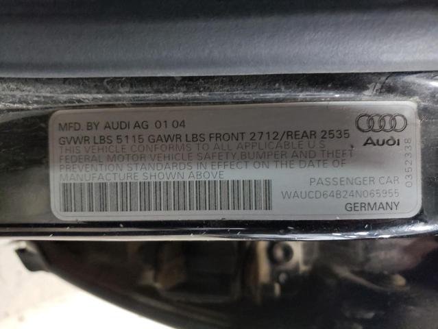 WAUCD64B24N065955 - 2004 AUDI A6 S-LINE QUATTRO BLACK photo 12