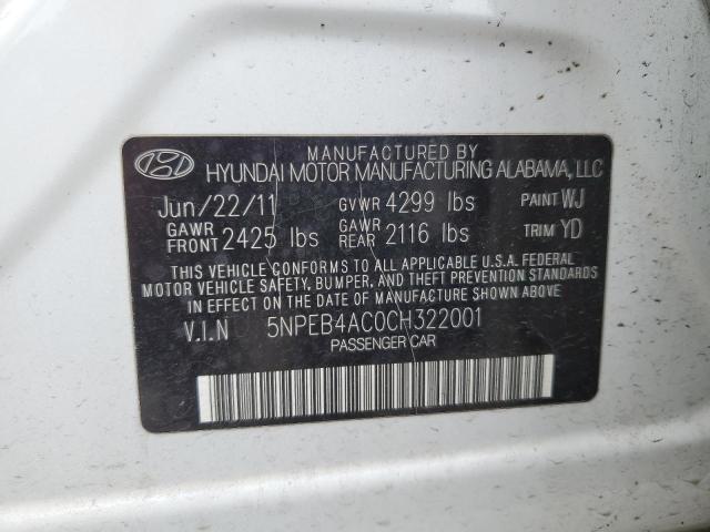 5NPEB4AC0CH322001 - 2012 HYUNDAI SONATA GLS WHITE photo 12