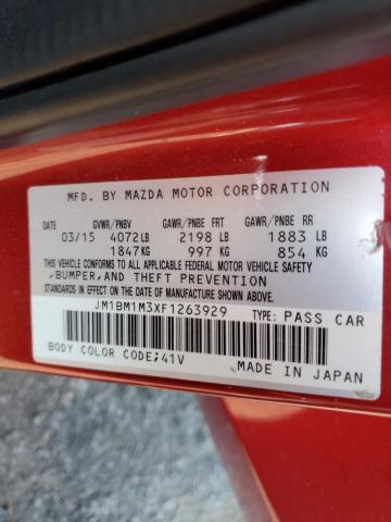 JM1BM1M3XF1263929 - 2015 MAZDA 3 GRAND TOURING RED photo 12