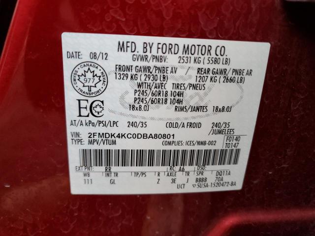 2FMDK4KC0DBA80801 - 2013 FORD EDGE LIMITED RED photo 13