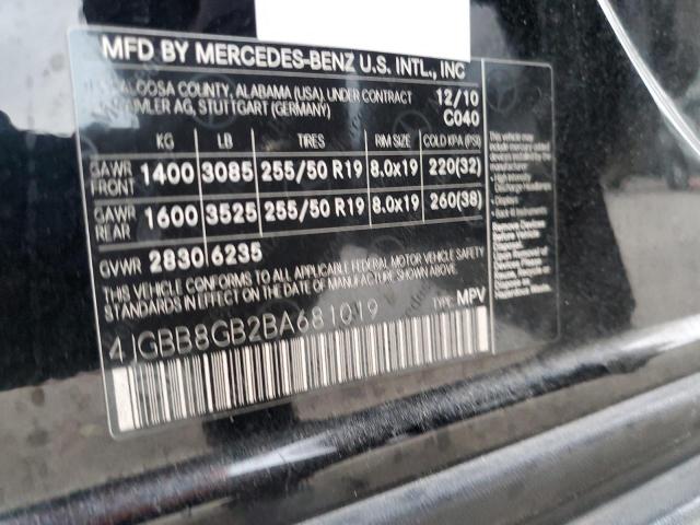 4JGBB8GB2BA681019 - 2011 MERCEDES-BENZ ML 350 4MATIC BLACK photo 12