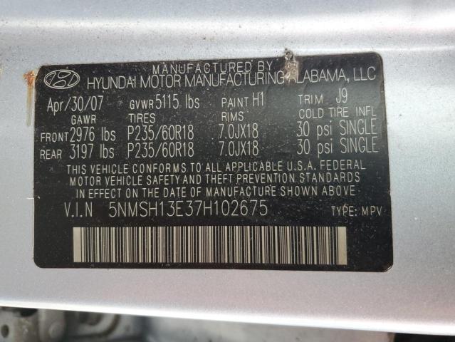 5NMSH13E37H102675 - 2007 HYUNDAI SANTA FE SE BLUE photo 13