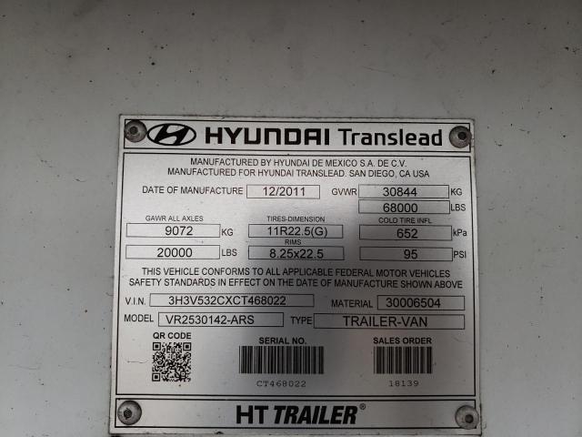 3H3V532CXCT468022 - 2012 HYTR TRAILER WHITE photo 10