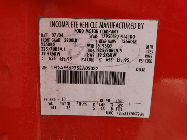 1FDAF56P75EA02032 - 2005 FORD F550 SUPER DUTY RED photo 12