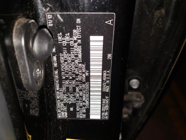 5TDBK3EHXCS126905 - 2012 TOYOTA HIGHLANDER BASE Қара фото 12