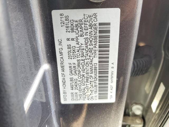 19UUB1F52KA008913 - 2019 ACURA TLX TECHNOLOGY 灰色 照片 12