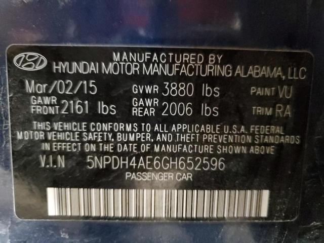 5NPDH4AE6GH652596 - 2016 HYUNDAI ELANTRA SE BLUE photo 12