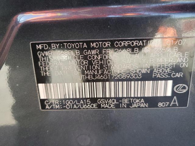 JTHBJ46G172089303 - 2007 LEXUS ES 350 BLACK photo 13