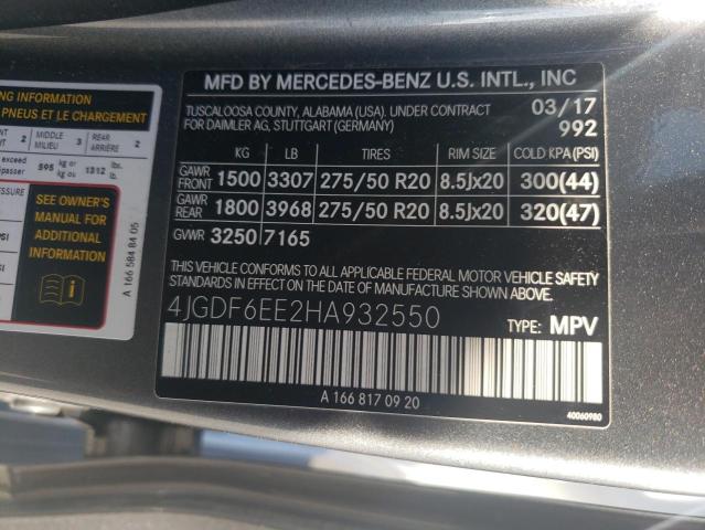 4JGDF6EE2HA932550 - 2017 MERCEDES-BENZ GLS 450 4MATIC GRAY photo 12