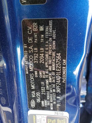 3KPF24AD1LE257564 - 2020 KIA FORTE FE BLUE photo 13