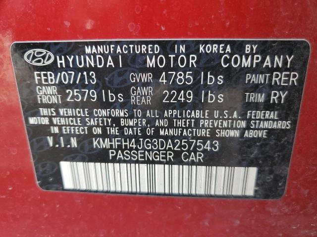 KMHFH4JG3DA257543 - 2013 HYUNDAI AZERA GLS RED photo 12