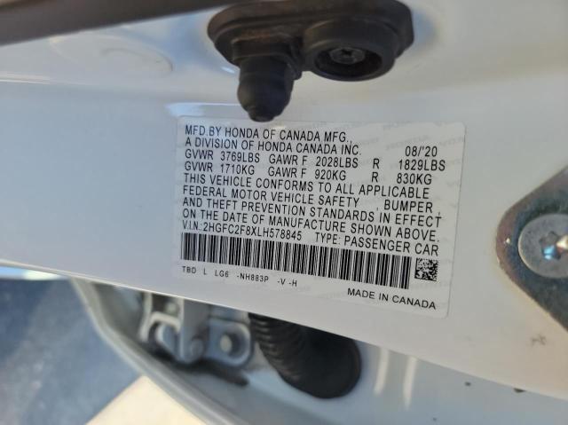 2HGFC2F8XLH578845 - 2020 HONDA CIVIC SPORT WHITE photo 10