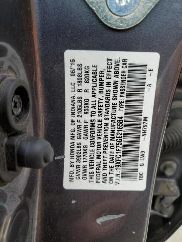 19XFC1F75GE216584 - 2016 HONDA CIVIC EXL BLACK photo 12