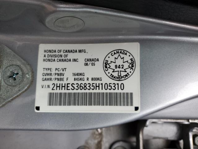 2HHES36835H105310 - 2005 ACURA 1.7EL PREMIUM SILVER photo 13