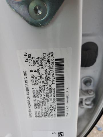 1HGCV1F58KA032412 - 2019 HONDA ACCORD EXL WHITE photo 12