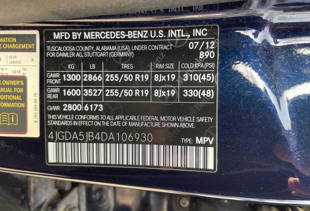 4JGDA5JB4DA106930 - 2013 MERCEDES-BENZ ML 350 BLUE photo 10