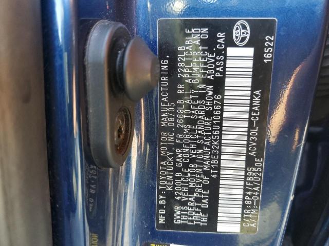 4T1BE32K56U106676 - 2006 TOYOTA CAMRY LE BLUE photo 12